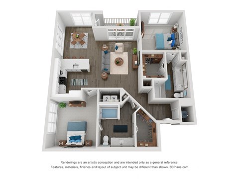 Floor plan for 2 beds, 2 baths, 1331 sqft